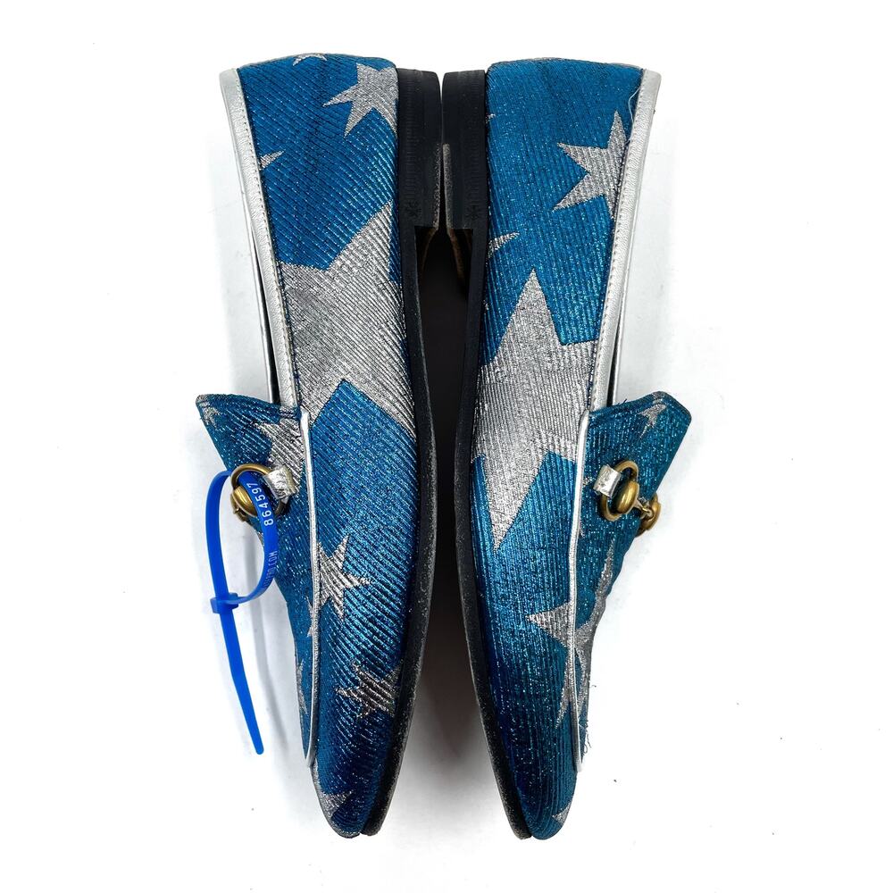 Gucci Jordaan Starry Sky Loafers Blue Metallic Silver Horsebit Leather Sz 37 / 7 - Picture 8 of 12